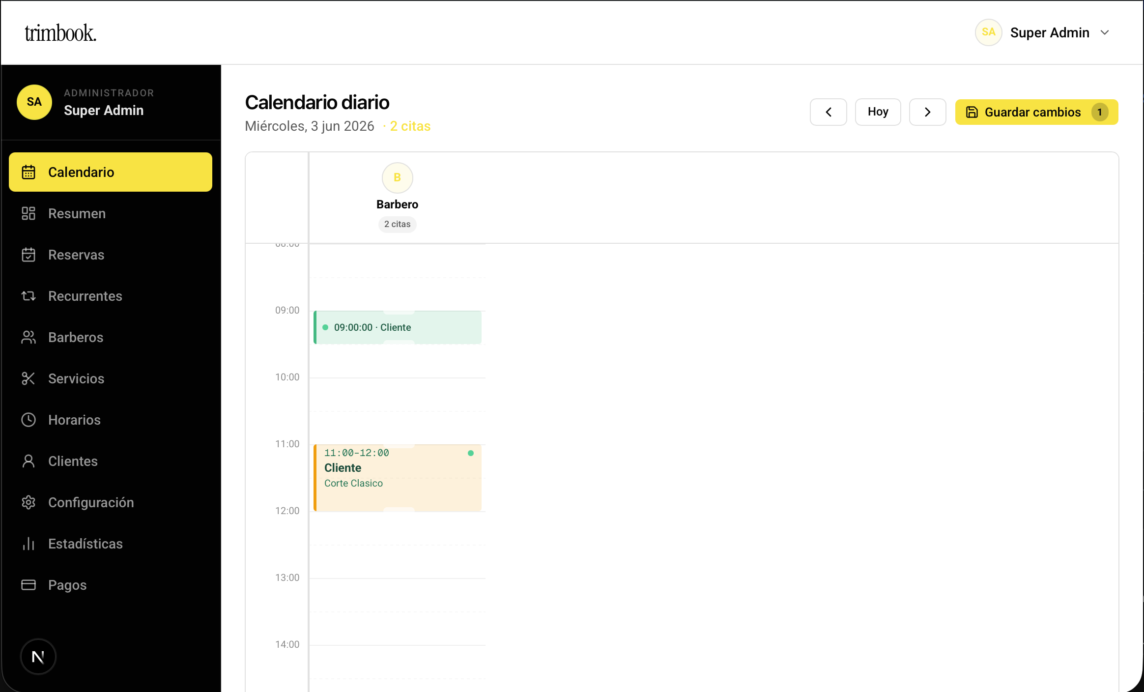 Calendario de administración